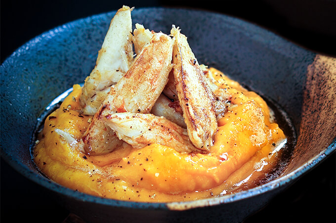 Sauteed crab over squash puree | www.viktoriastable.com