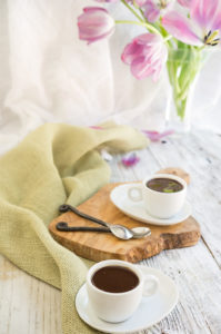 Matcha chocolate rice pudding - jade rice, cooked in creamy coconut milk, infused with greet tea powder, and topped with dark chocolate crust - delicious and elegant dessert. | www.viktoriastable.com