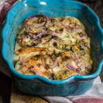 Celery root and smoked salmon gratin - in this creamy dish, aromatic celery root pairs beautifully with smoked fish, red onions and dill-flavored creme fraiche for a quick and easy dinner. | www.viktoriastable.com