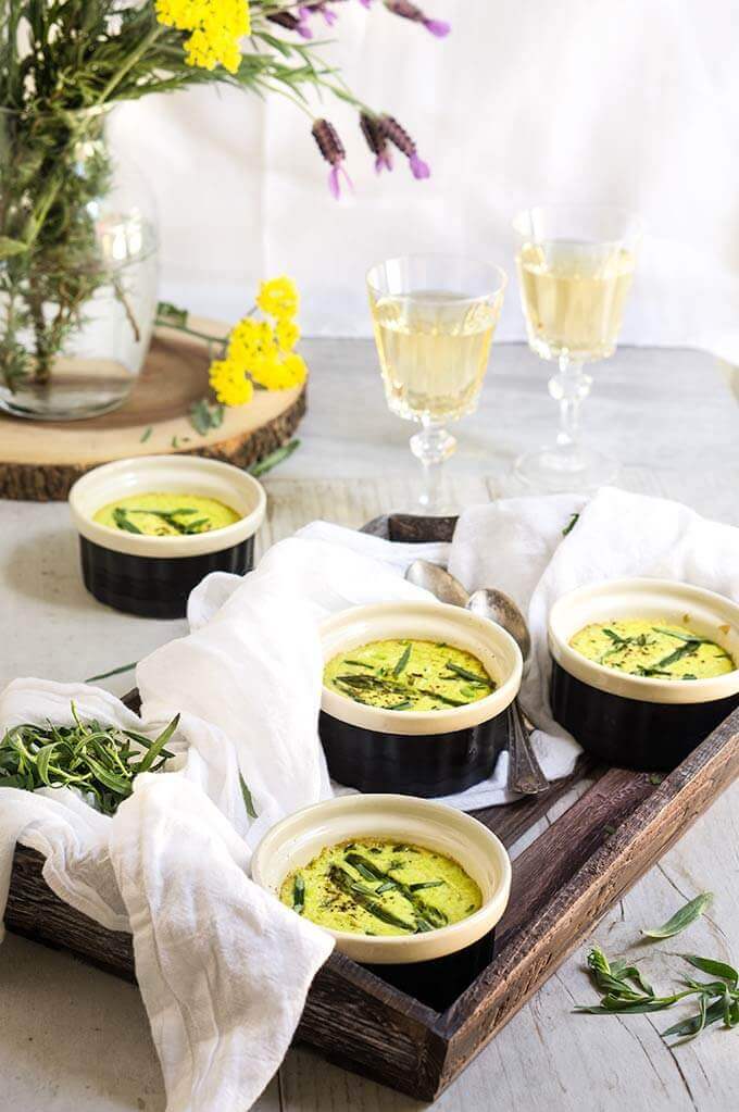 Asparagus flan with crab meat, bacon and tarragon - this luscious savory custard, infused with the delicate flavors of asparagus, crab meat, and fresh tarragon is so light and airy, and tastes absolutely sublime! | www.viktoriastable.com