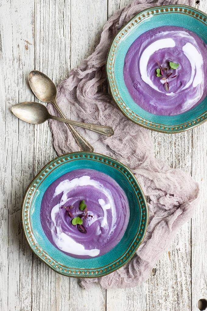 Smoky purple yam soup - creamy, sweet, and so satisfying, with a touch of heat and smokiness. | www.viktoriastable.com