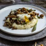 Truffled cauliflower puree with mushrooms and sage butter - creamy and delicious dish, infused with the earthly aroma of truffles and sage, and topped with an oozy egg. | www.viktoriastable.com