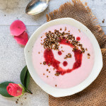 Strawberries and cream breakfast bowl - creamy strawberry coconut yogurt with crunchy caramelized quinoa topping - it's a treat, with health benefits! | www.viktoriastable.com