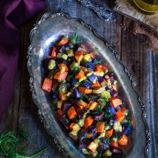 Beet and carrot salad with mustard garlic vinaigrette - boiled root veggies, crunchy pickles and lots of fresh dill drizzled with a lovely mustard garlic dressing - a fantastic winter salad that's easy on the calories, yet filling and satisfying. | www.viktoriastable.com