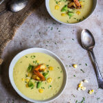 Chilled corn soup with garlic shrimp and avocado | www.viktoriastable.com